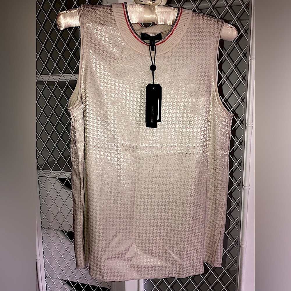 Rag & Bone Blouse NWT Ali Tank Houndstooth Beige Silk